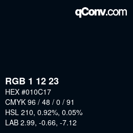 カラーコード: RGB 1 12 23 | qconv.com