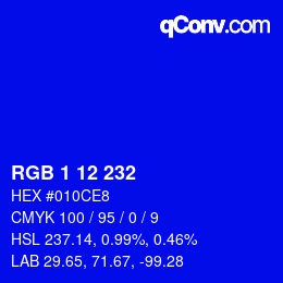 Color code: RGB 1 12 232 | qconv.com