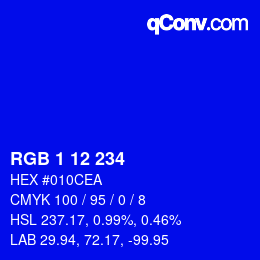 Color code: RGB 1 12 234 | qconv.com