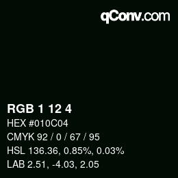 Color code: RGB 1 12 4 | qconv.com