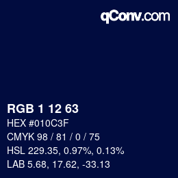 カラーコード: RGB 1 12 63 | qconv.com