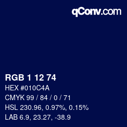Color code: RGB 1 12 74 | qconv.com