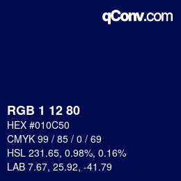 カラーコード: RGB 1 12 80 | qconv.com