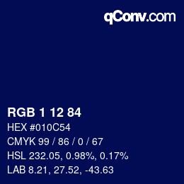 Color code: RGB 1 12 84 | qconv.com