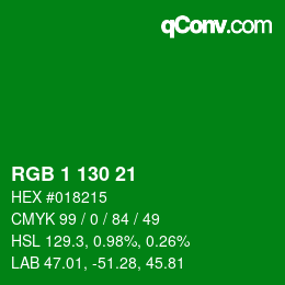 カラーコード: RGB 1 130 21 | qconv.com