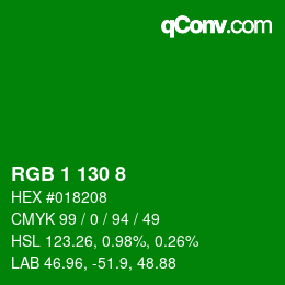 Color code: RGB 1 130 8 | qconv.com