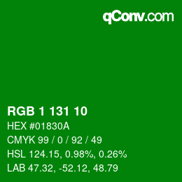 Color code: RGB 1 131 10 | qconv.com