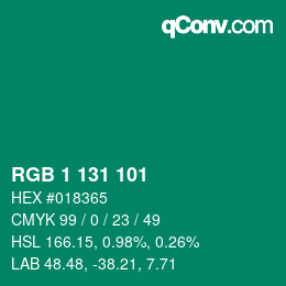 Color code: RGB 1 131 101 | qconv.com