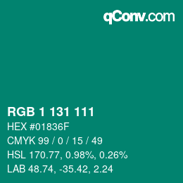 カラーコード: RGB 1 131 111 | qconv.com