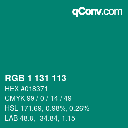 Color code: RGB 1 131 113 | qconv.com