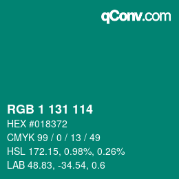カラーコード: RGB 1 131 114 | qconv.com