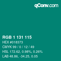 Color code: RGB 1 131 115 | qconv.com