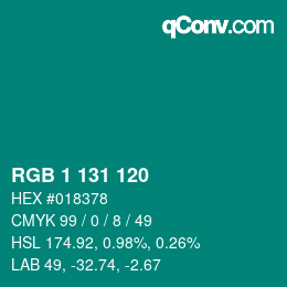 カラーコード: RGB 1 131 120 | qconv.com