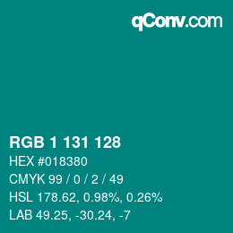 Color code: RGB 1 131 128 | qconv.com