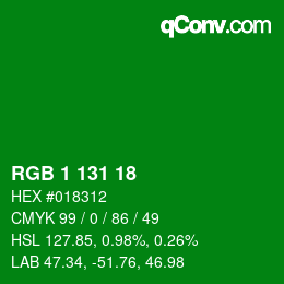 カラーコード: RGB 1 131 18 | qconv.com