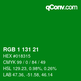 颜色代码: RGB 1 131 21 | qconv.com