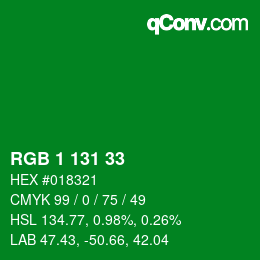 Color code: RGB 1 131 33 | qconv.com