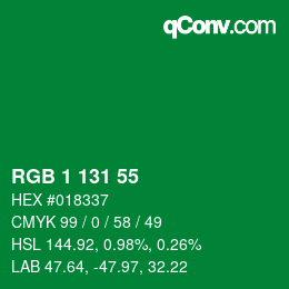 Color code: RGB 1 131 55 | qconv.com
