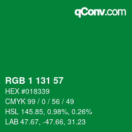 Color code: RGB 1 131 57 | qconv.com