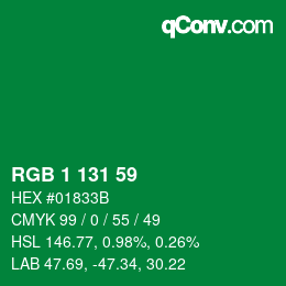 Color code: RGB 1 131 59 | qconv.com