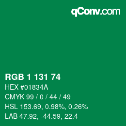 Color code: RGB 1 131 74 | qconv.com