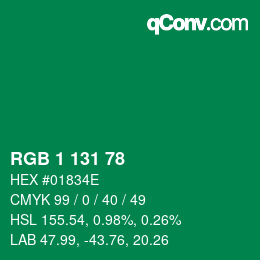 Color code: RGB 1 131 78 | qconv.com
