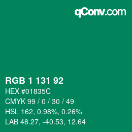 Color code: RGB 1 131 92 | qconv.com