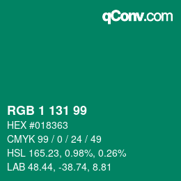 Color code: RGB 1 131 99 | qconv.com
