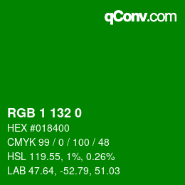 Color code: RGB 1 132 0 | qconv.com