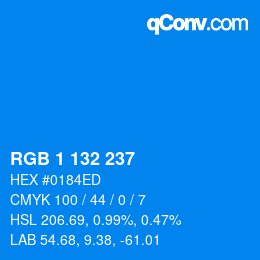 Color code: RGB 1 132 237 | qconv.com