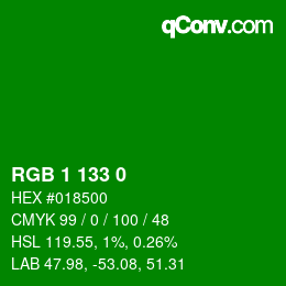 Color code: RGB 1 133 0 | qconv.com