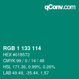 カラーコード: RGB 1 133 114 | qconv.com