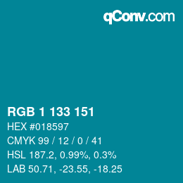 Color code: RGB 1 133 151 | qconv.com