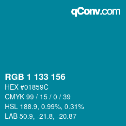 カラーコード: RGB 1 133 156 | qconv.com