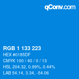 Color code: RGB 1 133 223 | qconv.com