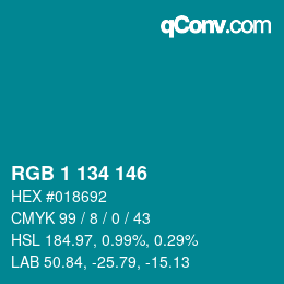 カラーコード: RGB 1 134 146 | qconv.com