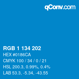 Color code: RGB 1 134 202 | qconv.com