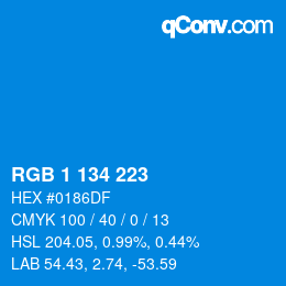 Color code: RGB 1 134 223 | qconv.com