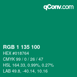 Color code: RGB 1 135 100 | qconv.com