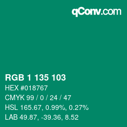 Color code: RGB 1 135 103 | qconv.com