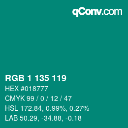 カラーコード: RGB 1 135 119 | qconv.com