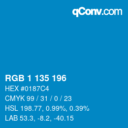 Color code: RGB 1 135 196 | qconv.com