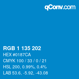 Color code: RGB 1 135 202 | qconv.com