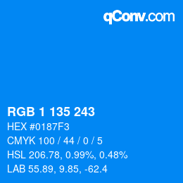 Color code: RGB 1 135 243 | qconv.com