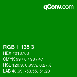 Color code: RGB 1 135 3 | qconv.com