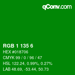 Color code: RGB 1 135 6 | qconv.com
