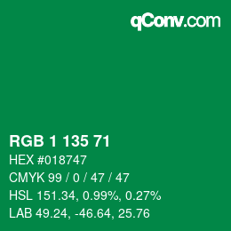 Color code: RGB 1 135 71 | qconv.com