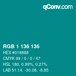 Color code: RGB 1 136 136 | qconv.com