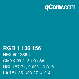 Color code: RGB 1 136 156 | qconv.com