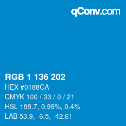 Color code: RGB 1 136 202 | qconv.com
